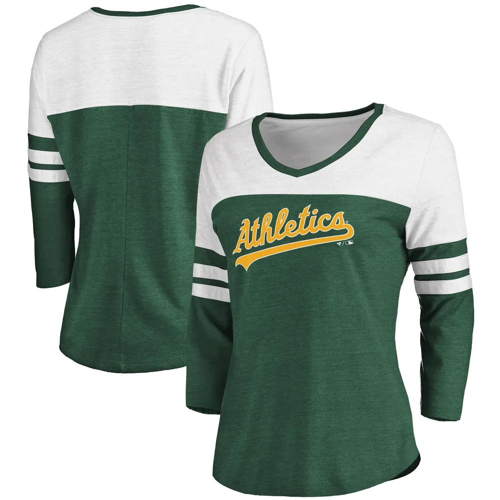 Lids Oakland Athletics Fanatics Branded Women's Official Wordmark Tri-Blend  Three-Quarter Sleeve V-Neck T-Shirt - Heathered Green/White