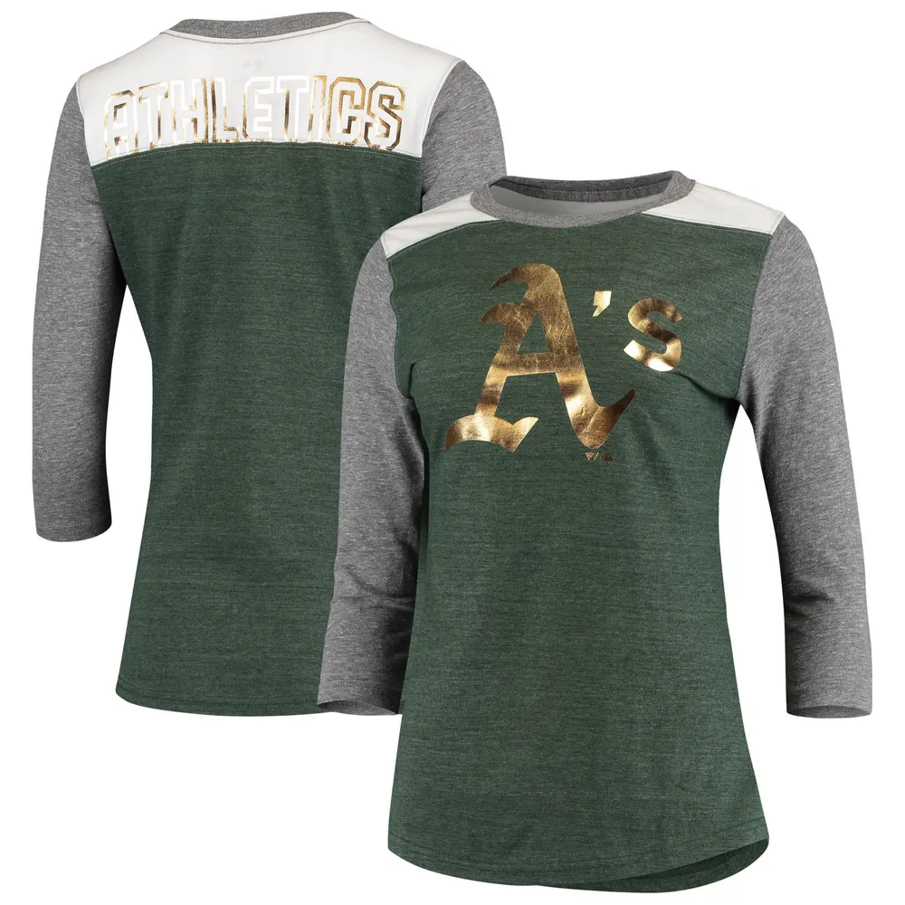 Fanatics Branded Women's Fanatics Branded Heathered Green Oakland Athletics  Iconic 3/4 Sleeve Tri-Blend T-Shirt