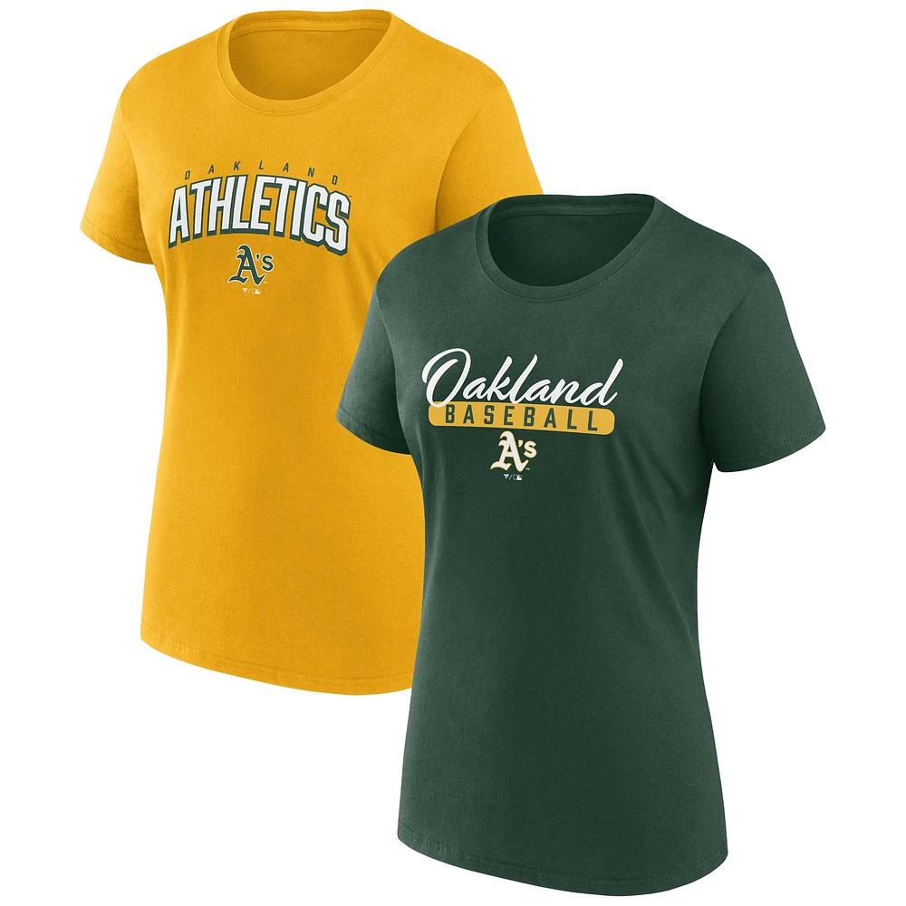 Ensemble de t-shirts supporter des Oakland Athletics vert/or pour femmes Fanatics