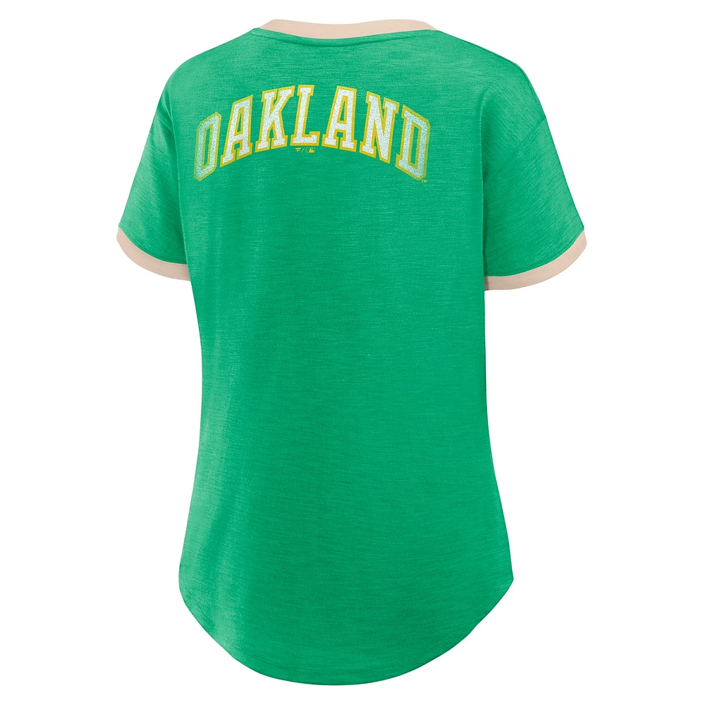 T-shirt col en V flammé vert Oakland Athletics Binge Worthy Stadium pour femme