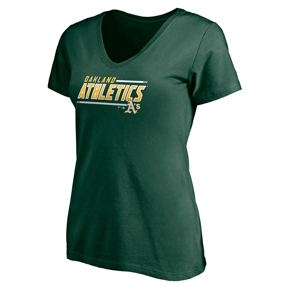 T-shirt col en V vert fanatiques pour femmes avec mascotte des Oakland Athletics