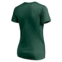 T-shirt col en V vert fanatiques pour femmes avec mascotte des Oakland Athletics