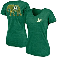 T-shirt col en V tri-blend vert Oakland Athletics Paisley pour femme