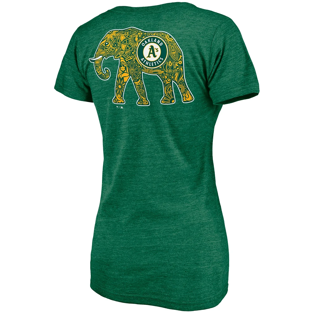 Women's Fanatics Green Oakland Athletics Paisley Hometown Collection Tri-Blend V-Neck T-Shirt