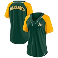 T-shirt col en V raglan Ultimate Style vert fanatiques pour femmes des Oakland Athletics