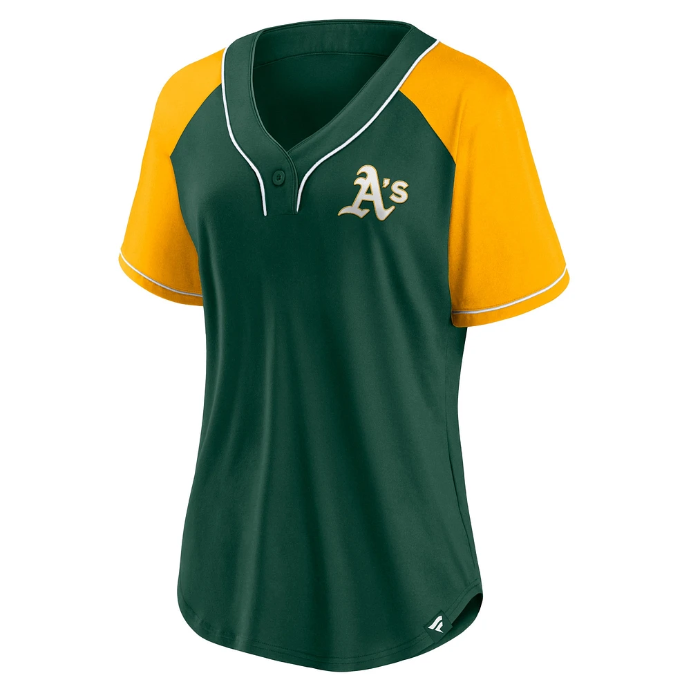 T-shirt col en V raglan Ultimate Style vert fanatiques pour femmes des Oakland Athletics