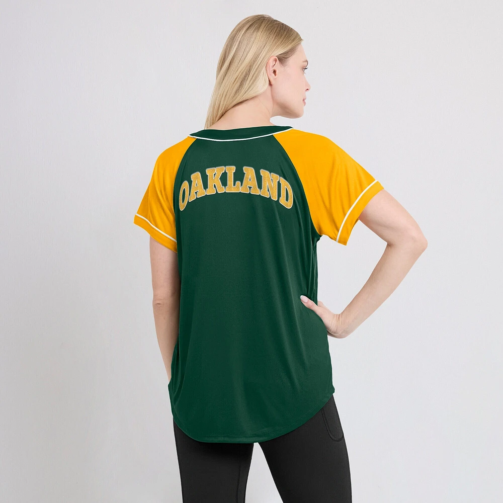 T-shirt col en V raglan Ultimate Style vert fanatiques pour femmes des Oakland Athletics