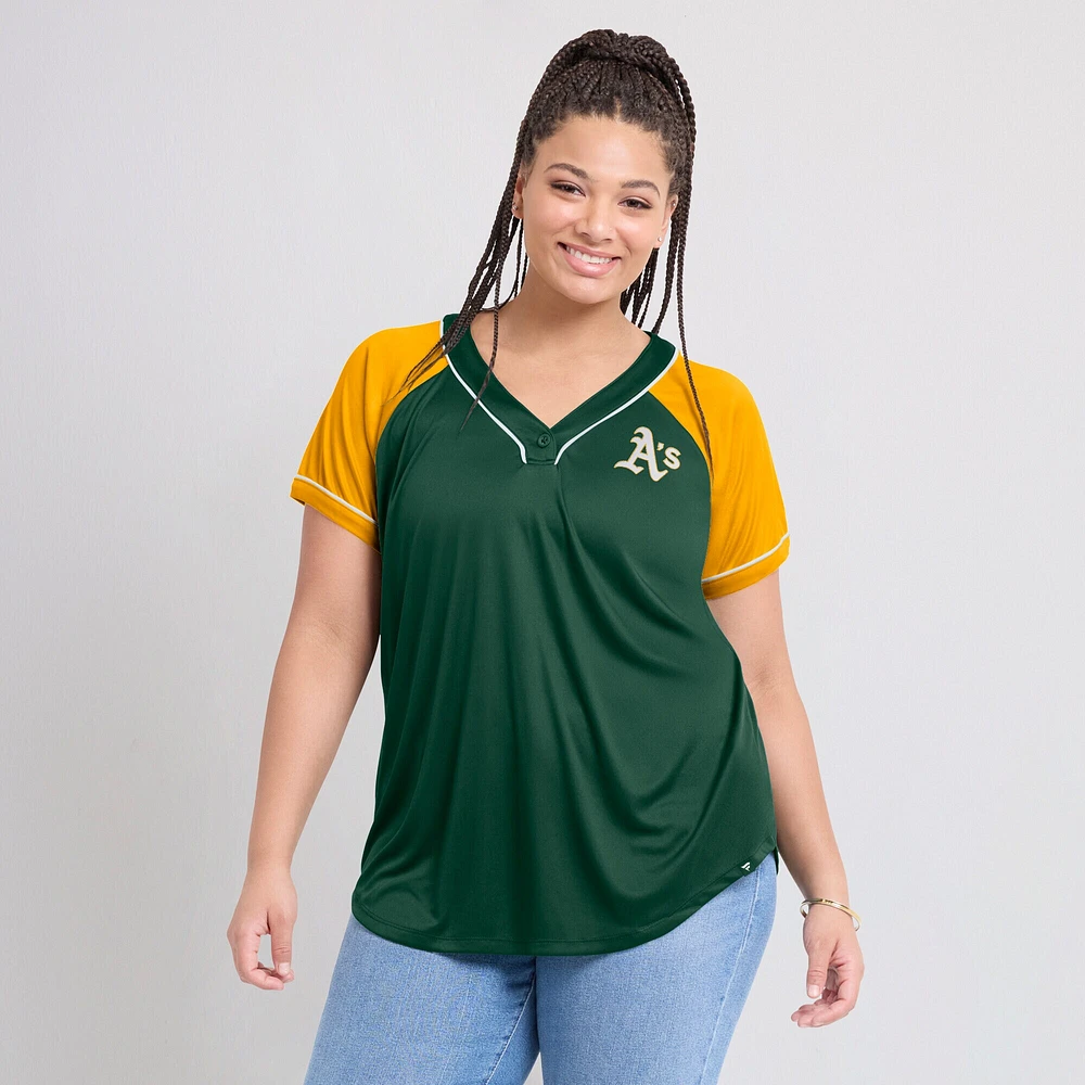 T-shirt col en V raglan Ultimate Style vert fanatiques pour femmes des Oakland Athletics