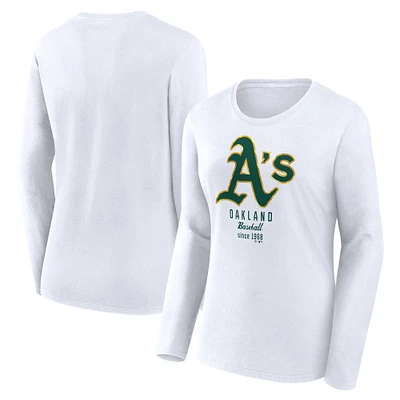 T-shirt léger à manches longues et coupe ajustée pour femme Fanatics Oakland Athletics blanc