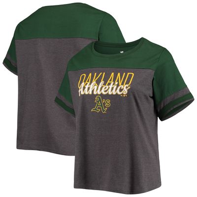 Women's Heathered Charcoal/Green Oakland Athletics Plus Colorblock T-Shirt