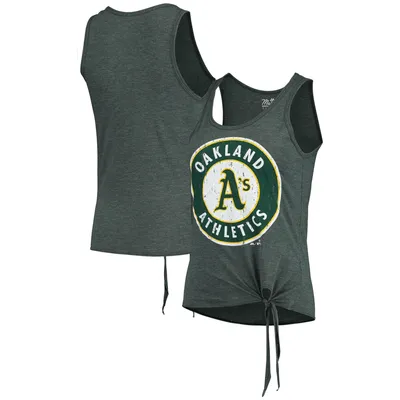 Oakland Athletics Majestic Threads Women's Scoop Neck Racerback Side Tie Tri-Blend Tank Top - Green