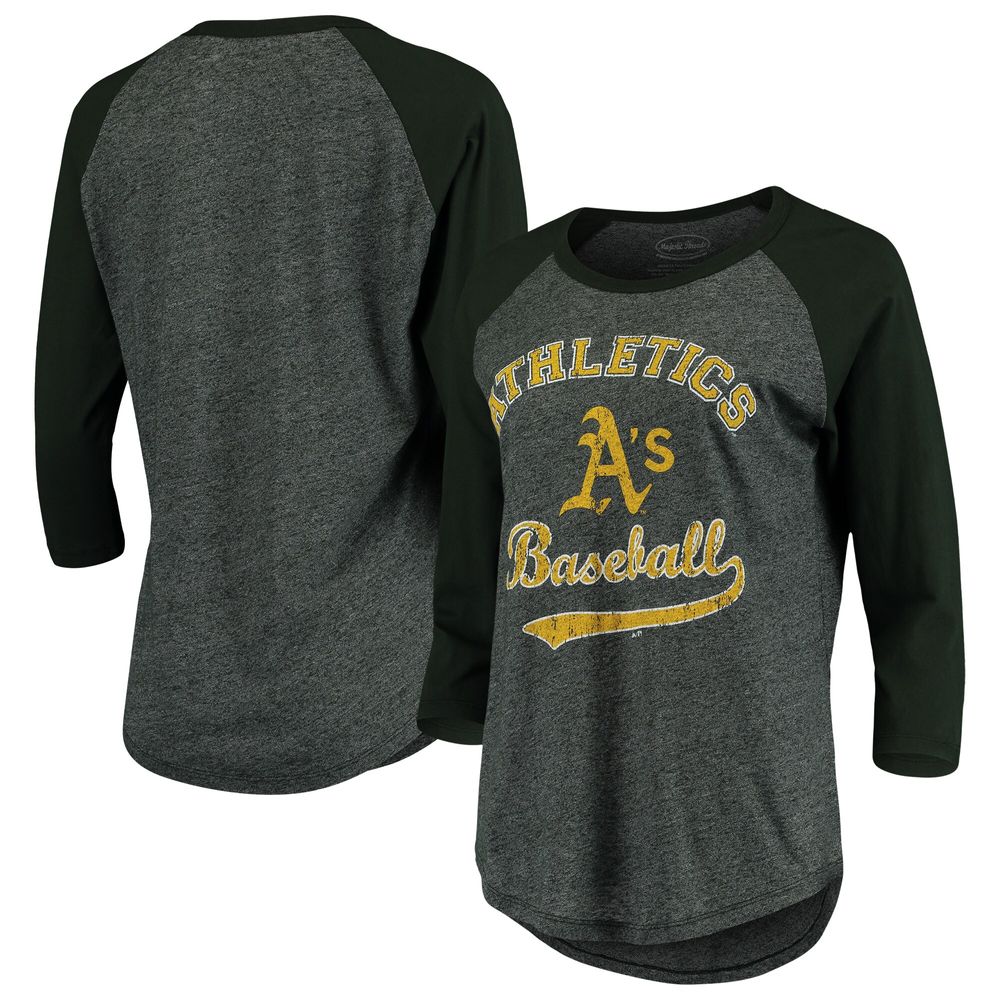 Majestic Threads Women's Majestic Threads Green Oakland Athletics Team  Baseball Three-Quarter Raglan Sleeve Tri-Blend T-Shirt