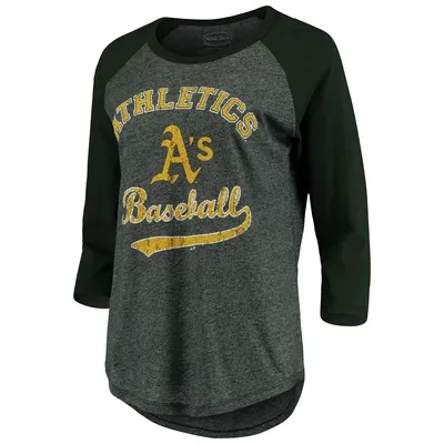 Majestic Mens Oakland Athletics Raglan 3/4 Sleeve Shirt, Gray/Green-Medium