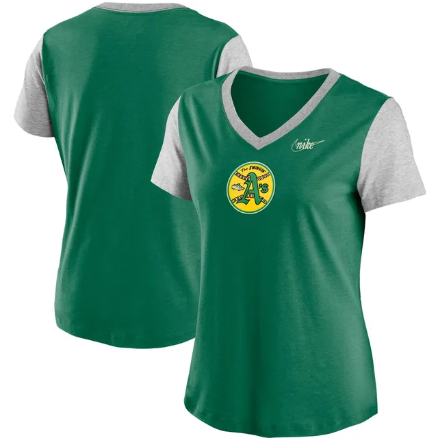 Lids Oakland Athletics Nike Women's Cooperstown Collection Logo Tri-Blend  Mid V-Neck T-Shirt - Green/Gray
