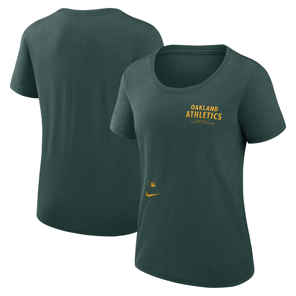 T-shirt à col rond Nike vert Oakland Athletics Authentic Collection Performance pour femme