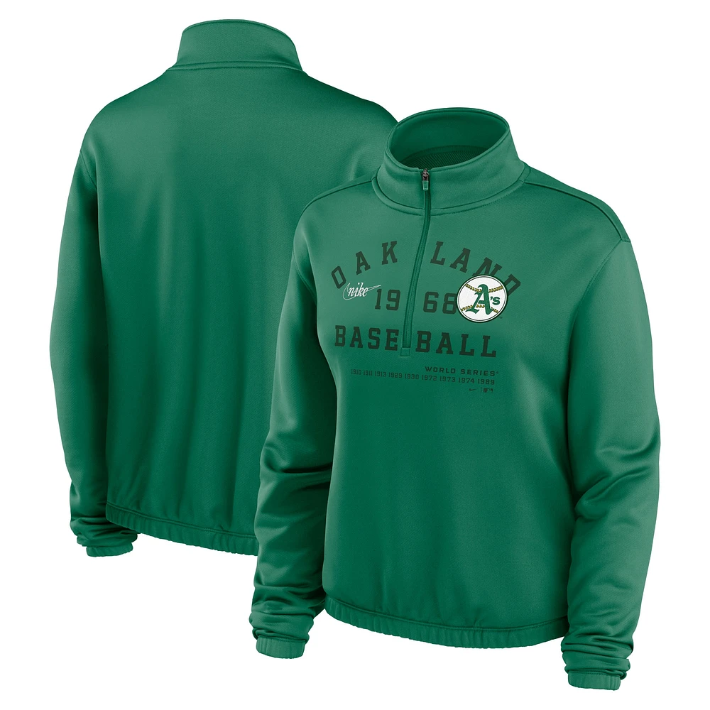 Sweat-shirt Nike Oakland Athletics Rewind Splice à demi-zip et ourlet bulles semi-court pour femme