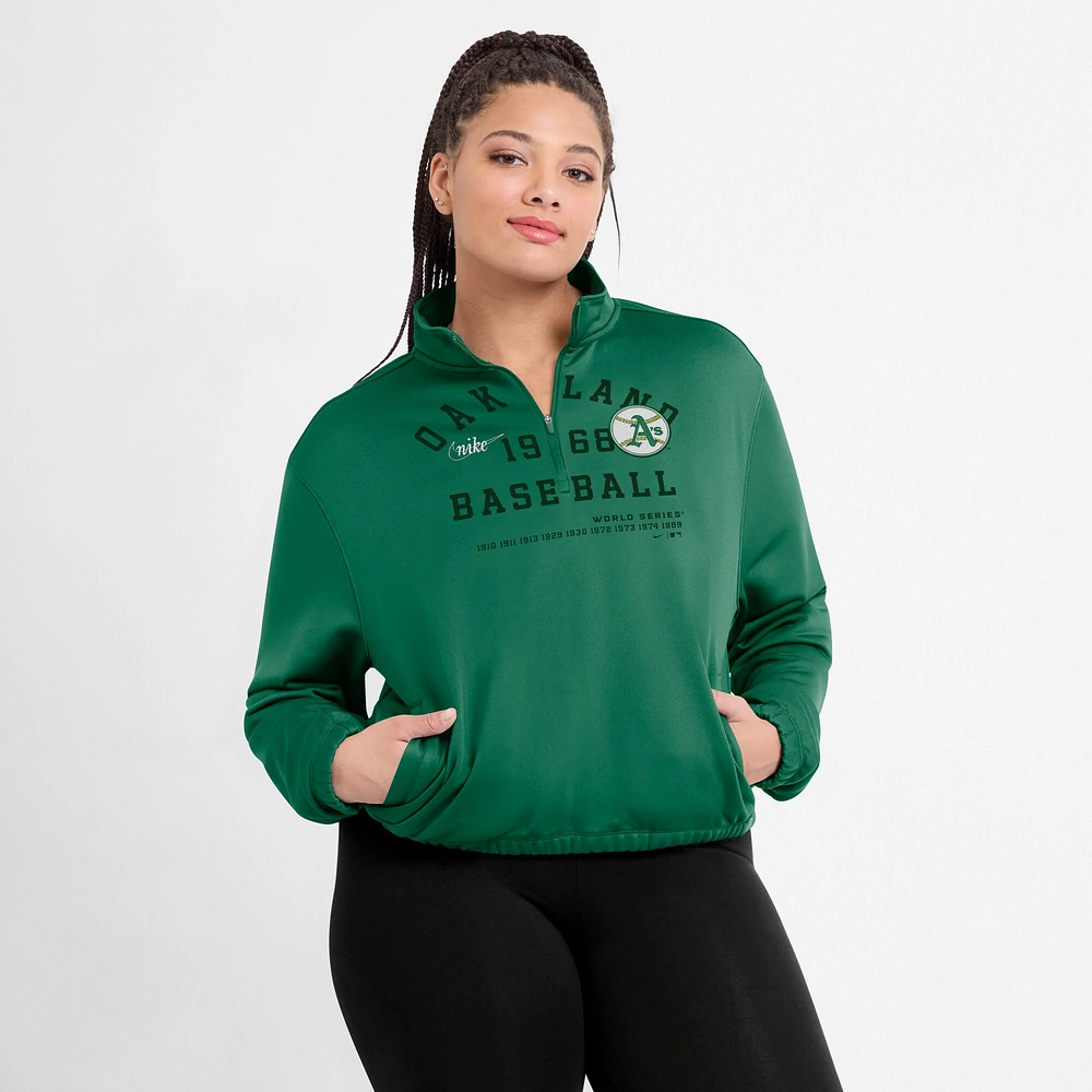 Sweat-shirt Nike Oakland Athletics Rewind Splice à demi-zip et ourlet bulles semi-court pour femme