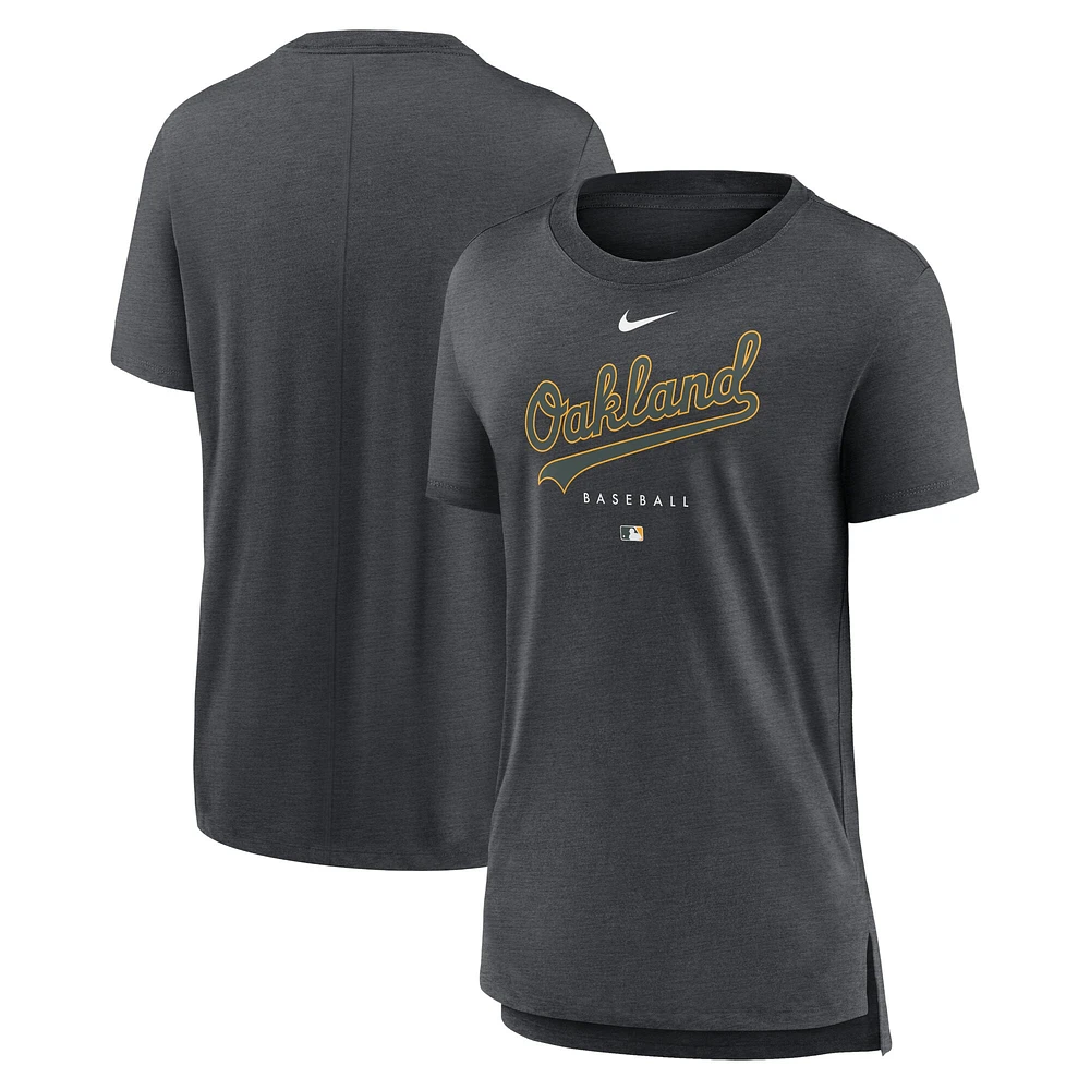 T-shirt Nike Heather Charcoal Oakland Athletics Authentic Collection Early Work pour femme