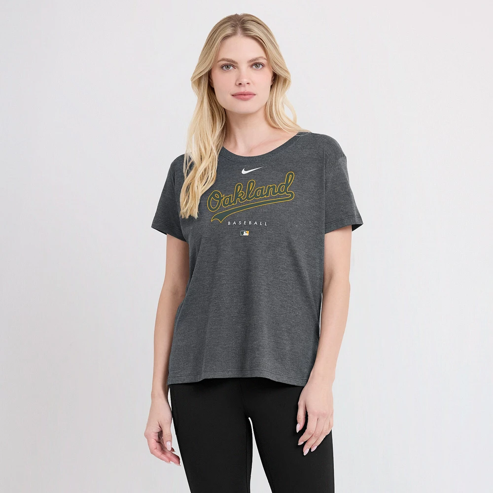 T-shirt Nike Heather Charcoal Oakland Athletics Authentic Collection Early Work pour femme