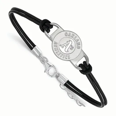 Oakland Athletics Women's Sterling Silver Small Center Leather Bracelet