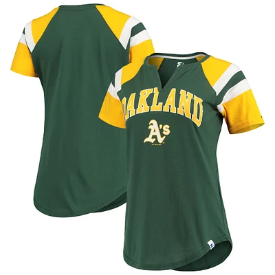 T-shirt raglan vert/doré pour femme des Oakland Athletics Game On Notch Neck