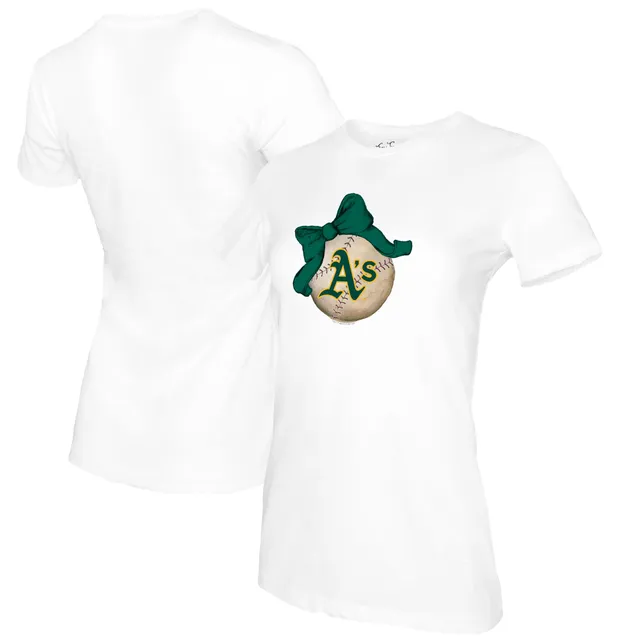 Oakland Athletics Tiny Turnip Infant Baseball Tear Raglan 3/4 Sleeve  T-Shirt - White/Black