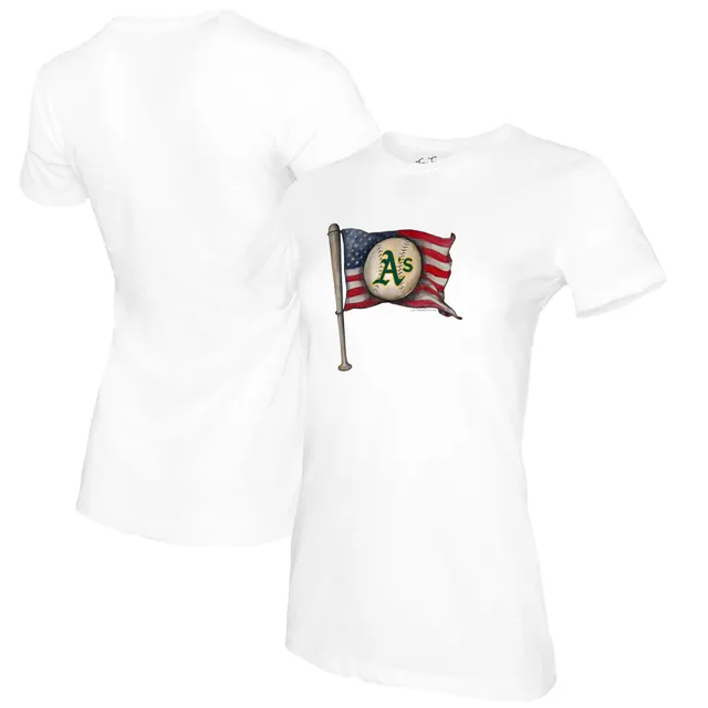 Oakland Athletics Tiny Turnip Women's Baseball Pow 3/4-Sleeve Raglan  T-Shirt - White/Black