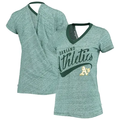 Oakland Athletics Touch Women's Hail Mary Back Wrap Space-Dye V-Neck T-Shirt - Green