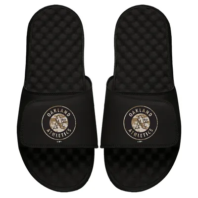 Oakland Athletics ISlide Youth Camo Logo Slide Sandals - Black