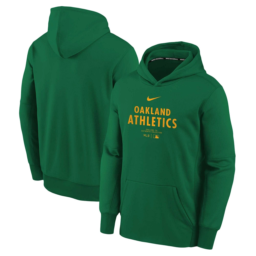 Sweat à capuche de performance vert pour jeunes Nike Oakland Athletics Authentic Collection