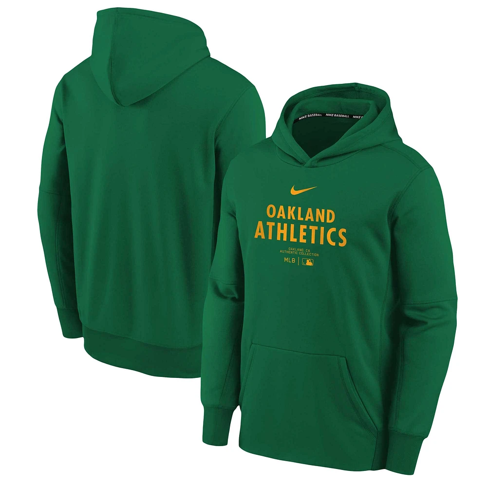 Youth Nike Green Oakland Athletics Authentic Collection Performance Pullover Hoodie