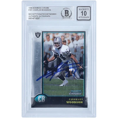 Charles Woodson Oakland Raiders Autographed 1998 Bowman Chrome #181 Beckett Fanatics Witnessed Authenticated 10 Rookie Card