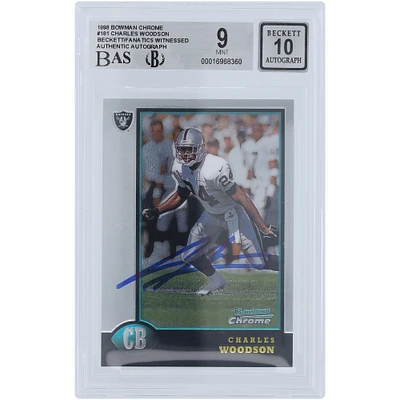Charles Woodson Oakland Raiders Autographed 1998 Bowman Chrome #181 Beckett Fanatics Witnessed Authenticated 9/10 Rookie Card