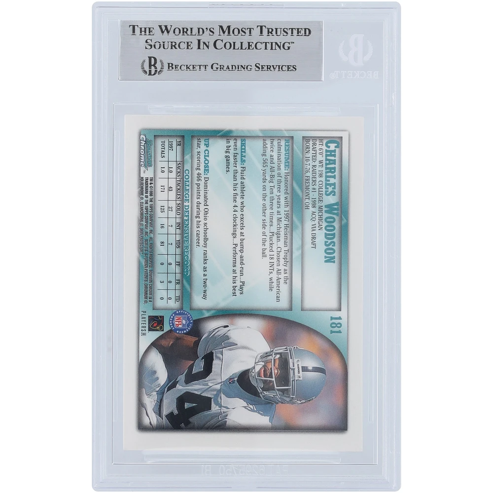 Charles Woodson Oakland Raiders Autographed 1998 Bowman Chrome #181 Beckett Fanatics Witnessed Authenticated Rookie Card