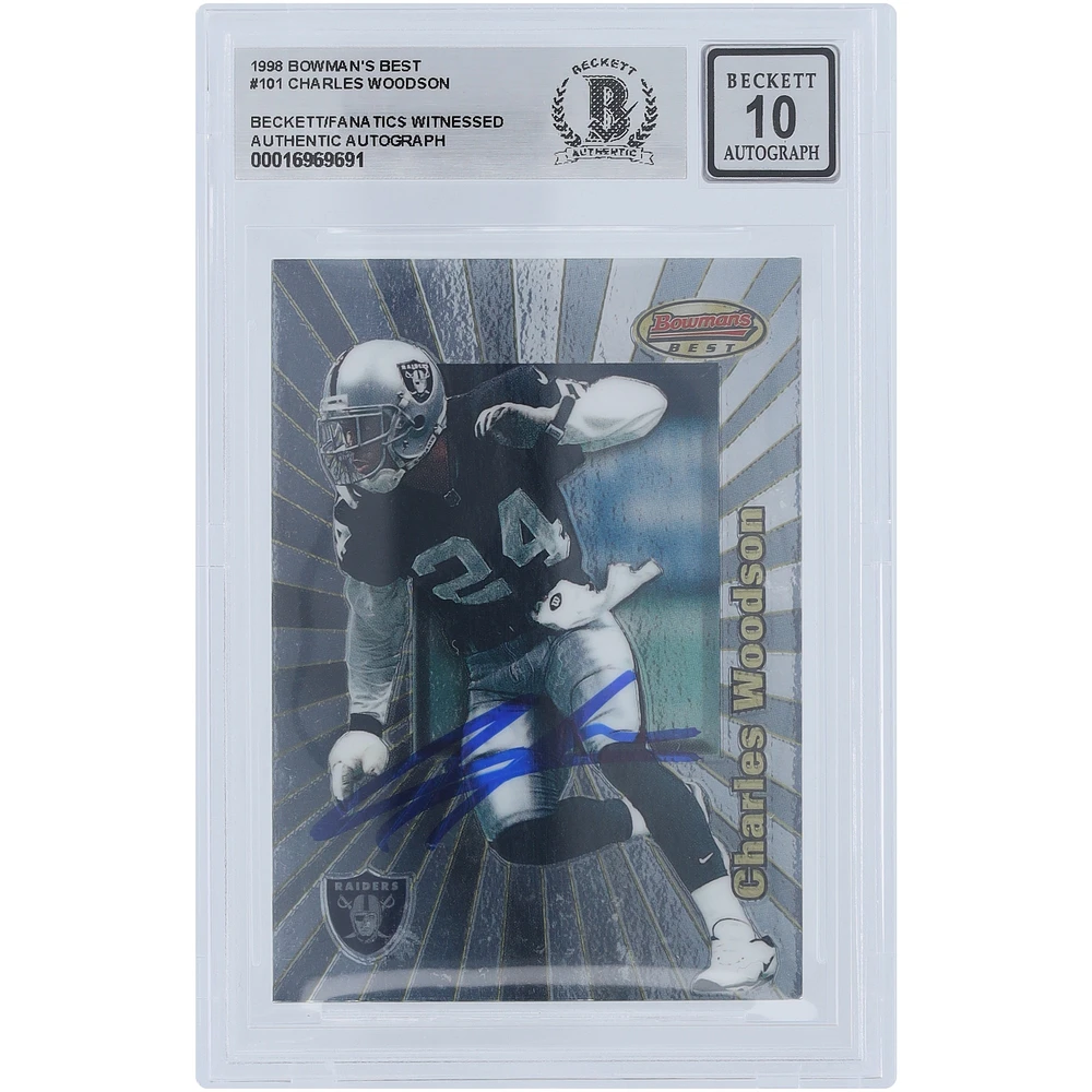 Charles Woodson Oakland Raiders Autographed 1998 Bowman's Best #101 Beckett Fanatics Witnessed Authenticated 10 Rookie Card