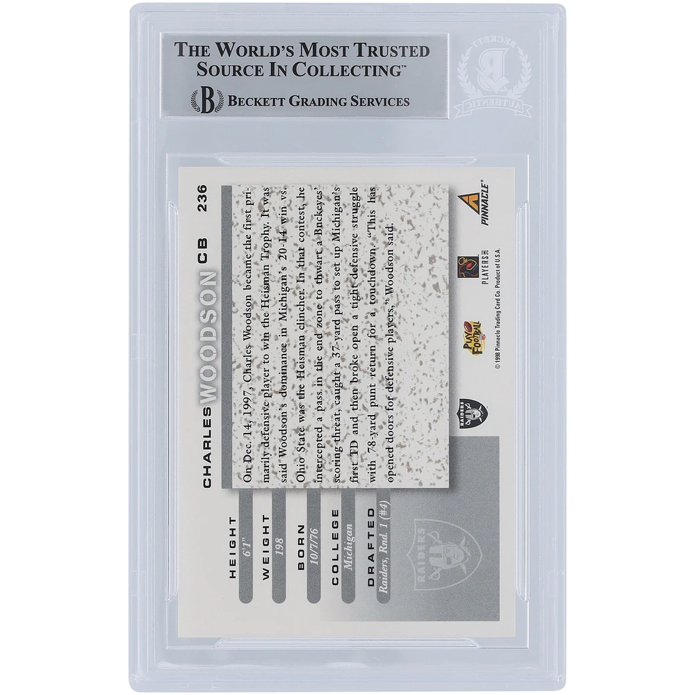 Charles Woodson Oakland Raiders Autographed 1998 Score Series 1 Silver Ink #236 Beckett Fanatics Witnessed Authenticated Rookie Card with "HOF 21" Inscription