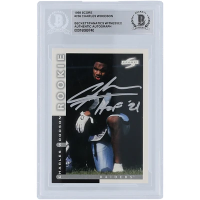 Charles Woodson Oakland Raiders Autographed 1998 Score Series 1 Silver Ink #236 Beckett Fanatics Witnessed Authenticated Rookie Card with "HOF 21" Inscription