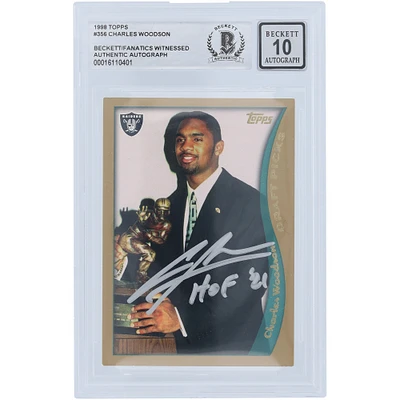 Charles Woodson Oakland Raiders Autographed 1998 Topps #356 Beckett Fanatics Witnessed Authenticated 10 Rookie Card with "HOF 21" Inscription