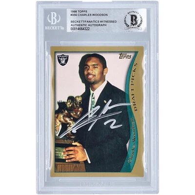 Carte de recrue authentifiée autographiée par Charles Woodson des Oakland Raiders Topps #356 de 1998 Beckett Fanatics