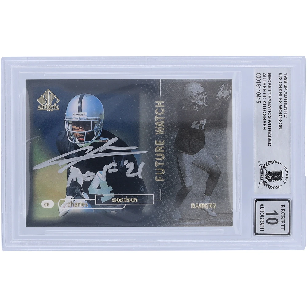 Charles Woodson Oakland Raiders Carte de recrue authentique 1998 Upper Deck SP autographiée en argent #23 #436/2000 Beckett Fanatics Witnessed 10 avec inscription "HOF 21"