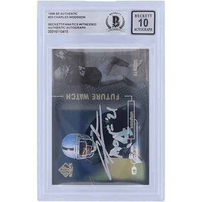 Charles Woodson Oakland Raiders Carte de recrue authentique 1998 Upper Deck SP autographiée en argent #23 #436/2000 Beckett Fanatics Witnessed 10 avec inscription "HOF 21"