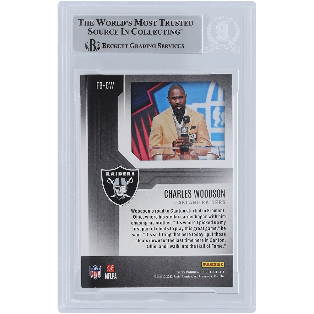 Carte Panini 2022 autographiée par Charles Woodson Oakland Raiders #FB-CW Beckett Fanatics Witnessed Authenticated Card avec l'inscription "HOF 21"