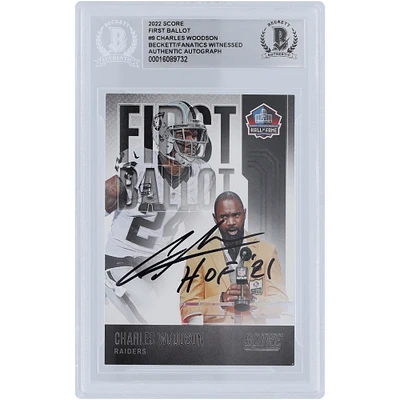 Carte Panini 2022 autographiée par Charles Woodson Oakland Raiders #FB-CW Beckett Fanatics Witnessed Authenticated Card avec l'inscription "HOF 21"