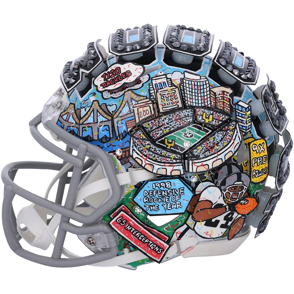 Charles Woodson Oakland Raiders Autographed Riddell Speed Mini Helmet - Art by Charles Fazzino - RG1331316
