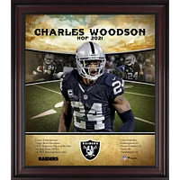 Collage encadré de 15" x 17" de profil de carrière du Temple de la renommée de Charles Woodson Oakland Raiders
