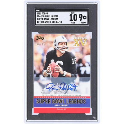 Jim Plunkett Oakland Raiders Autographed 2011 Topps Super Bowl Legends Gold #SBA-XV #6/10 SGC Authenticated 9/10 Card