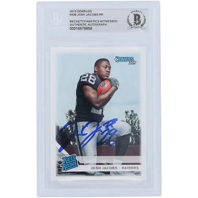 Josh Jacobs Oakland Raiders Autographed 2019 Panini Donruss Rated Rookie #308 Beckett Fanatics Witnessed Authenticated Rookie Card 