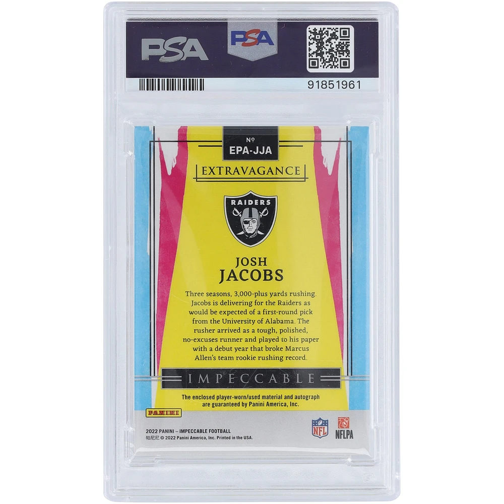 Étiquette de blanchisserie Panini Impeccable autographiée par Josh Jacobs Oakland Raiders 2022 Emerald #EPA-JJA #2/5 PSA 9 cartes authentifiées