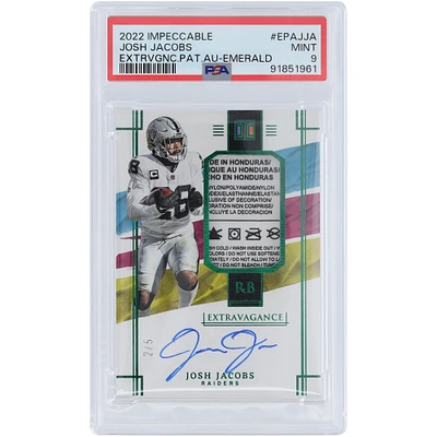 Josh Jacobs Oakland Raiders Autographed 2022 Panini Impeccable Laundry Tag Emerald #EPA-JJA #2/5 PSA Authenticated 9 Card