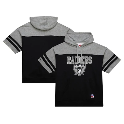 Men's Mitchell & Ness Black Oakland Raiders Gridiron Classics Off Field Vintage Logo Short Sleeve Pullover Hoodie